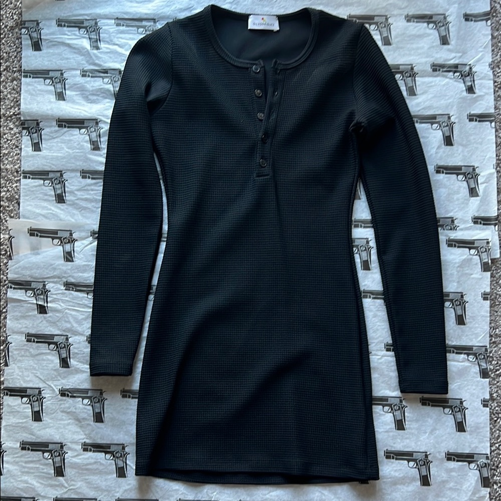 Black Ribbed Long Sleeve Bodycon Dress